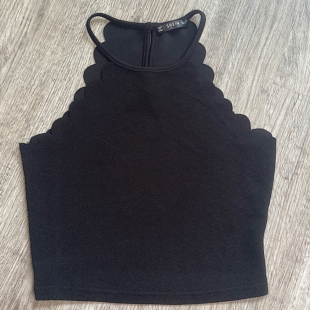 🖤Black cut out tank, high neck top, spaghetti strap, size small